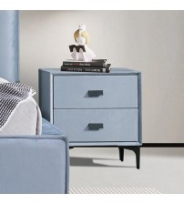 Estella Bedside Table MDF Construction Fabric Upholstery Two Storage Drawers Iron Feet
